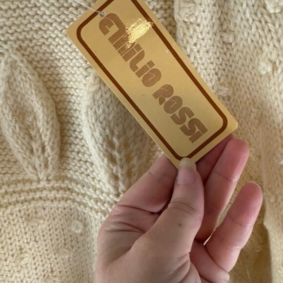 NOS Emilio Rossi Hand Knitted Wool Sweater Off White Large Mock Neck - Picture 7 of 7